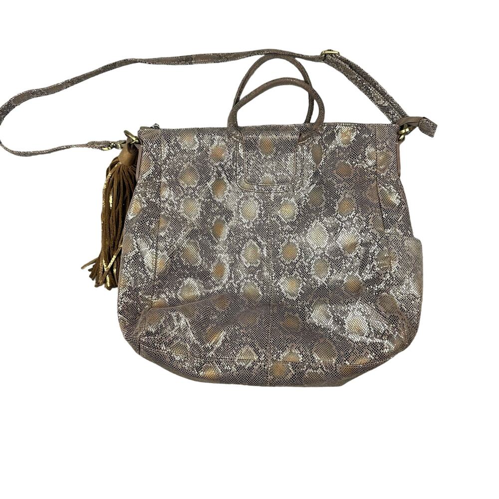 Hobo Sheila Large Black and Brown Halo‎ Shimmer Snake Print Women's Bag